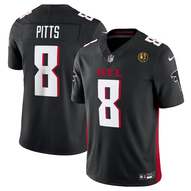 Men's Atlanta Falcons #8 Kyle Pitts Black 2023 F.U.S.E. With John Madden Patch Vapor Limited Football Stitched Jersey